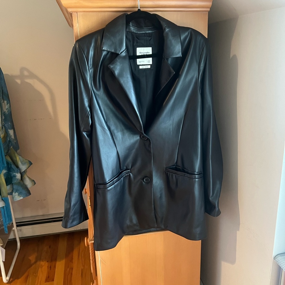 Abercrombie & Fitch Black Faux Leather Blazer